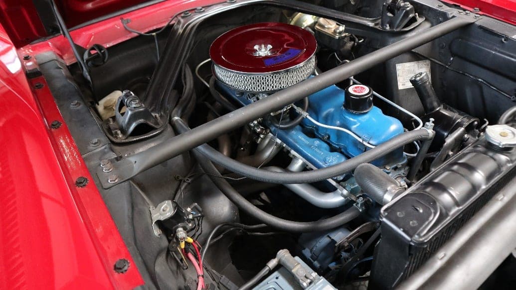 Detail Motorraum mit Vergaser und Kühlkreislauf